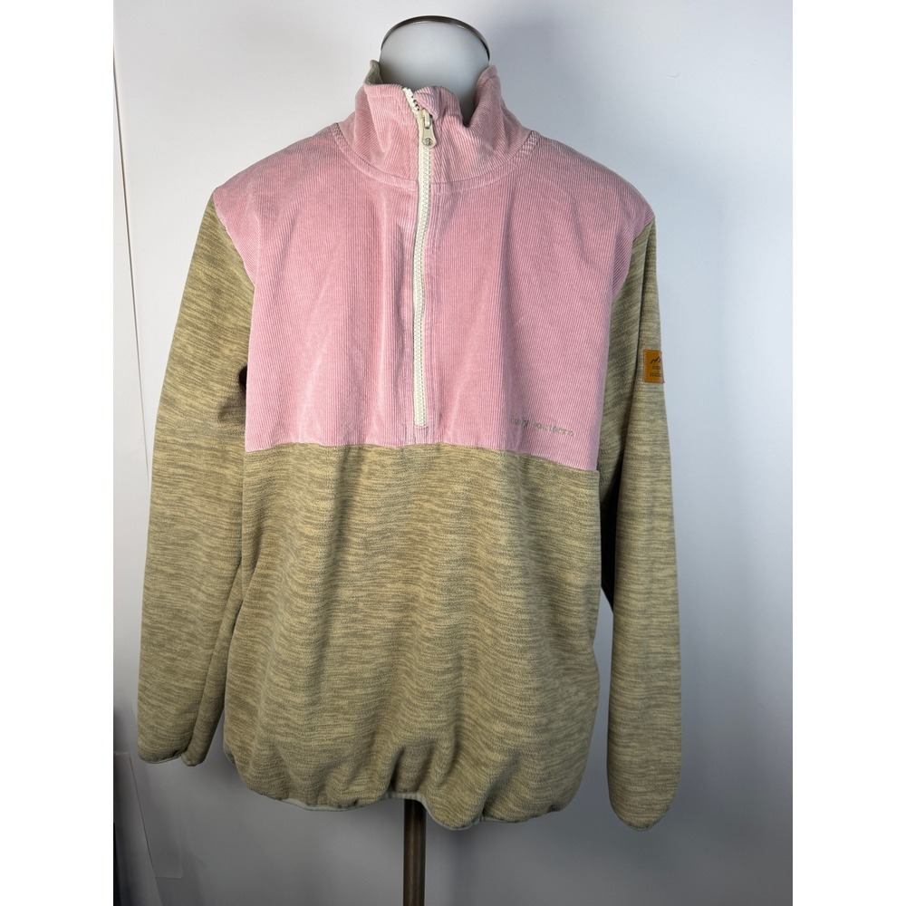 Simply Southern Womens Pink Corduroy Olive Green Fleece Quarter Zip Pullover L